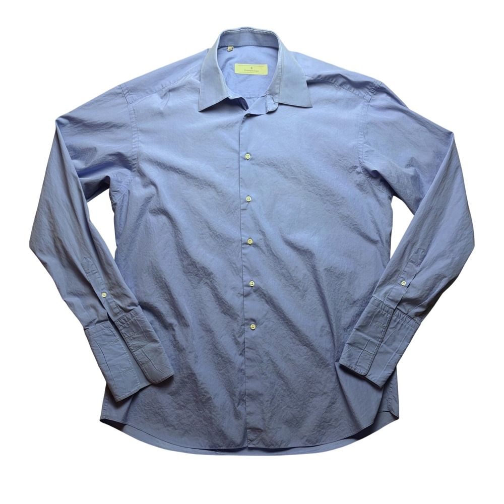 Ermenegildo Zegna Shirt Mens 41/16 Blue Cotton Cotone Ritorto Button Down LS